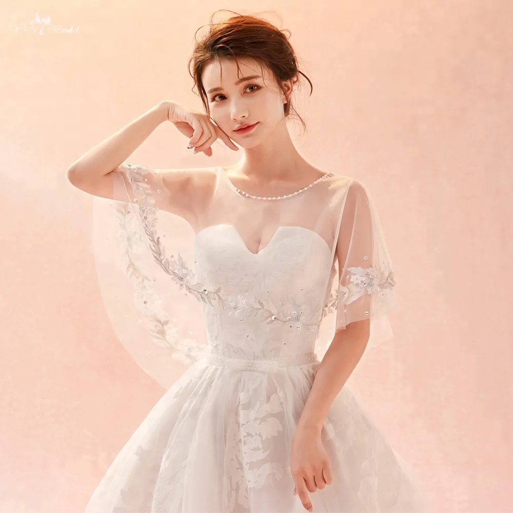 LZP279 реальные фотографии Yiaibridal спереди короткий длинный сзади Свадебная шаль цвета шампанского кружева слоновой кости Тюль Свадебное женское Болеро