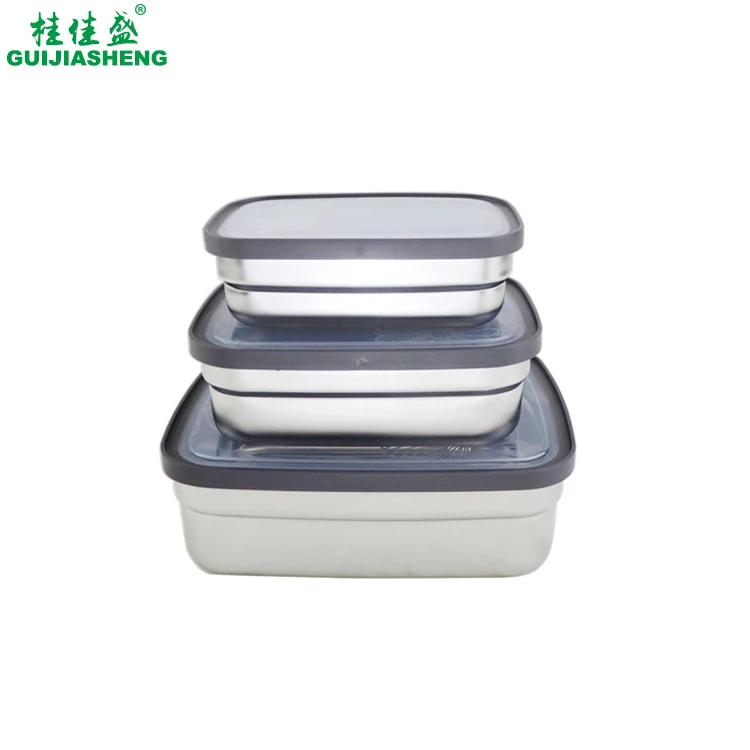 
Stainless steel 304 high quality square crisper lunch food container with plastic seal cover/lid, food storage box 
