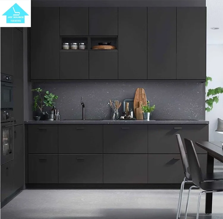 2017Top Quality black Melamine Kitchen Cabinet Design