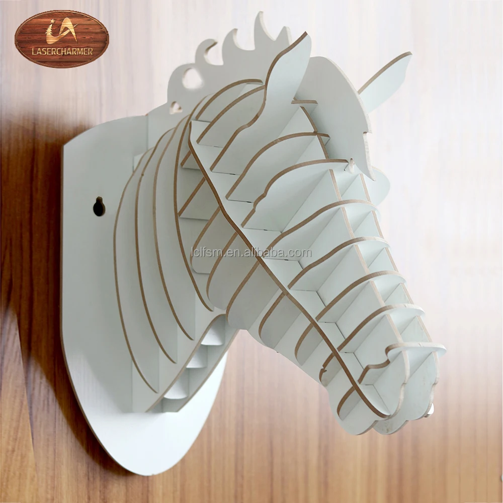 DIY 3D animal head display laser cut wooden crafts wall hanging decorative wood carving wood decoration horse head