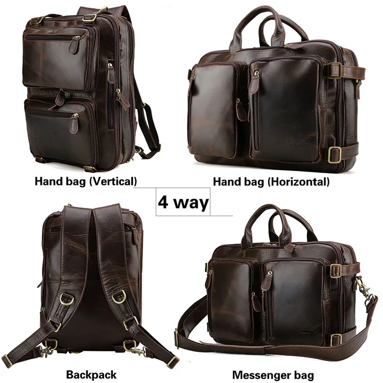 Tiding Brown Handmade Italian Top Grain Leather Handbag Briefcase Convertible Backpack Shoulder Laptop Computer Tote Bag