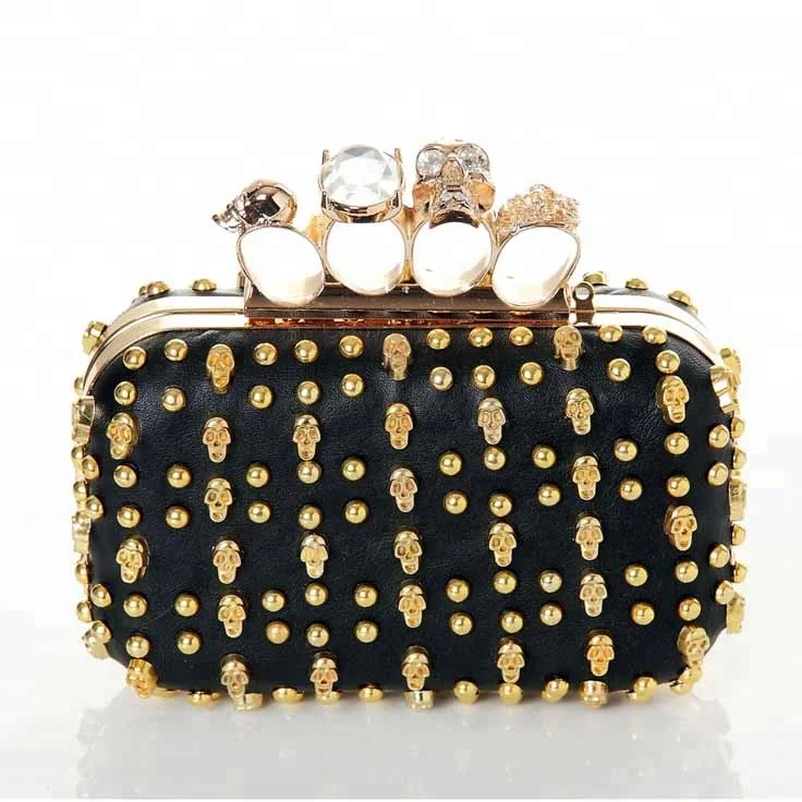 
Classic wholesale elegance bags skull rivets banjara clutch bags with four rings closure 