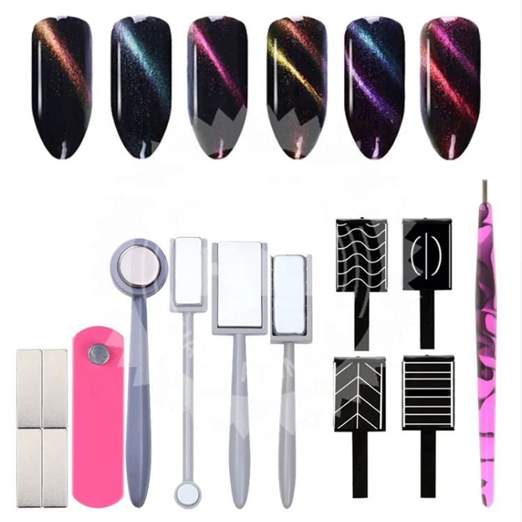 Hali Newest nail art 6 spark color starry 3D Metal Chameleon Colors Change Magnetic Cat Eyes Gel Powder Lacquers Nail Polishes