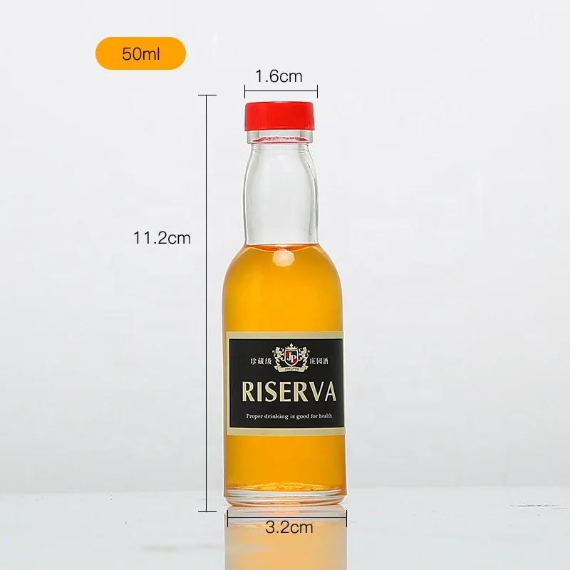 
High Quality 50ml Clear Empty Mini Round Glass Bottle For Liquor Alcohol Spirit With Screw Cap 