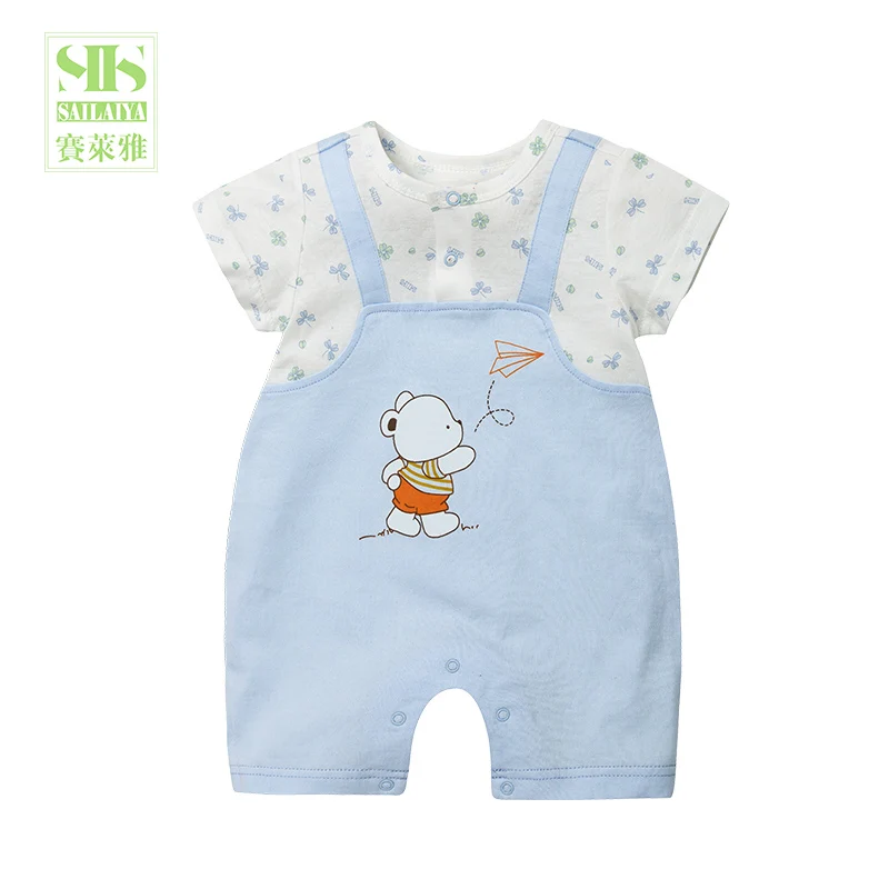 
Летняя органическая детская одежда с принтом животных для маленьких мальчиков, комбинезон, детская одежда 