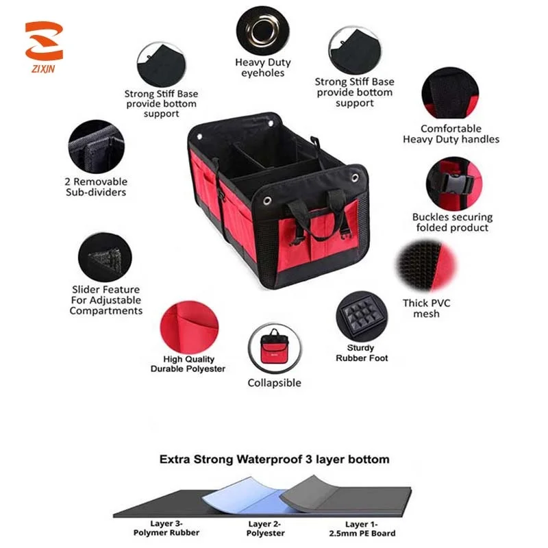
Red Travel Universal Fit Folding Car Trunk Storage Box Auto Trunk Organizer for Grocery 
