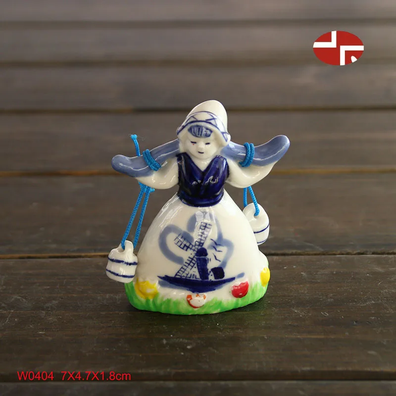 Blue and white ceramic girl fridge refrigerator magnet