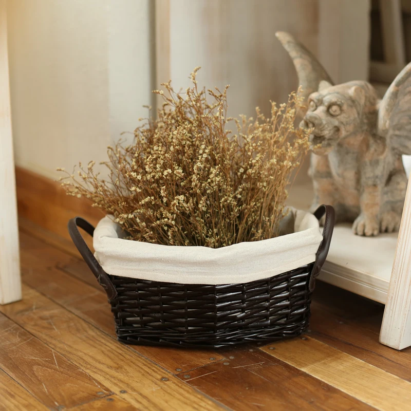 YRMT,Easter basket handmade black wicker basket with lining