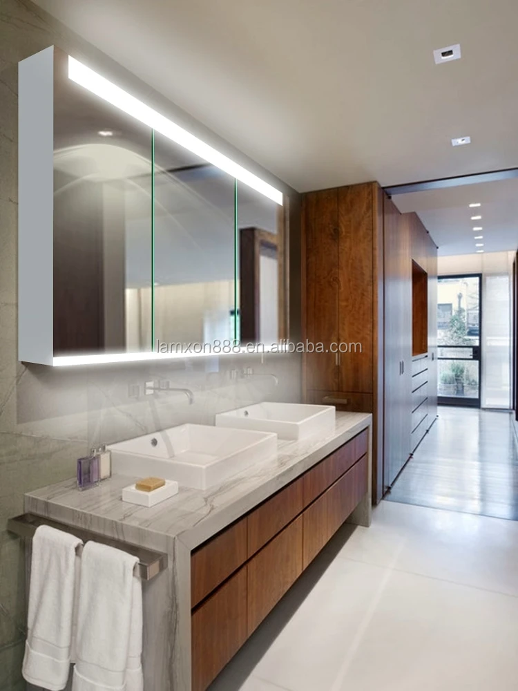 
Elegant design illuminated bathroom mirror medicine cabinet with LED lighting 