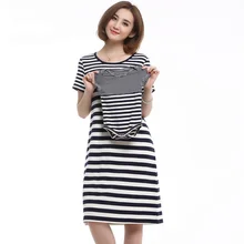 buy one get one free Stripeed Short Sleeve Pregnant dress Breastfeeding baby nursing Dress Hide opening