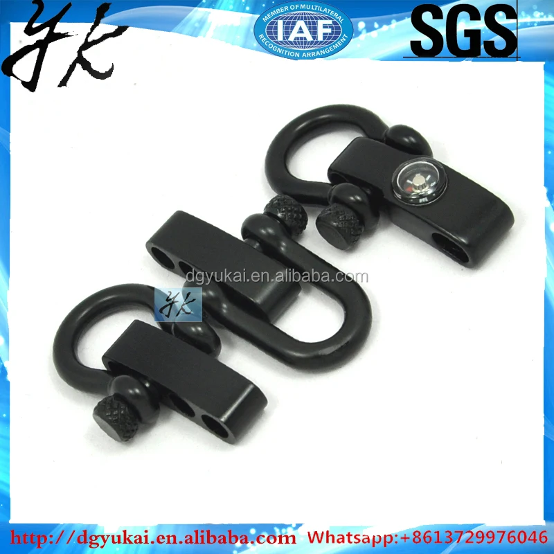Yukai Wholesale Matt black Stainless steel adjustable shackle for paracord bracelet