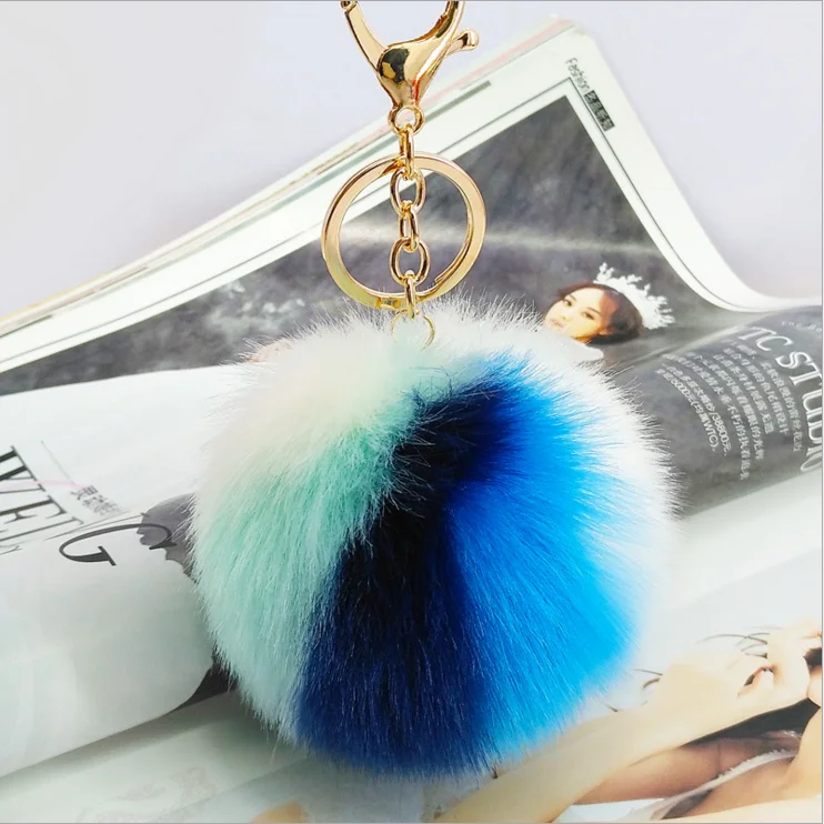 
Yongze 8cm four-color colorful furry ball pretty faux fur puff ball of fur charm keychains faux fur puff keychain ball 