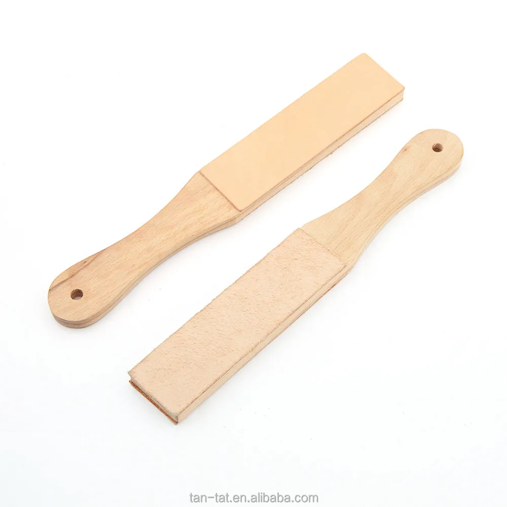 Genuine Leather Wood Razer Strop Barber Dual Sided Leather Strop