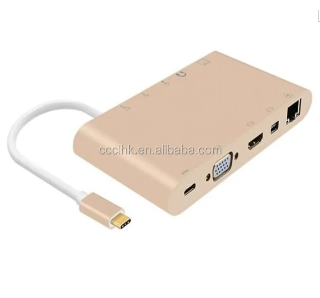 
 Многофункциональный адаптер типа C с 3xUSB3.0 HUB/3,5 мм/1080P/VGA/Mini DP/Кардридер/RJ45  