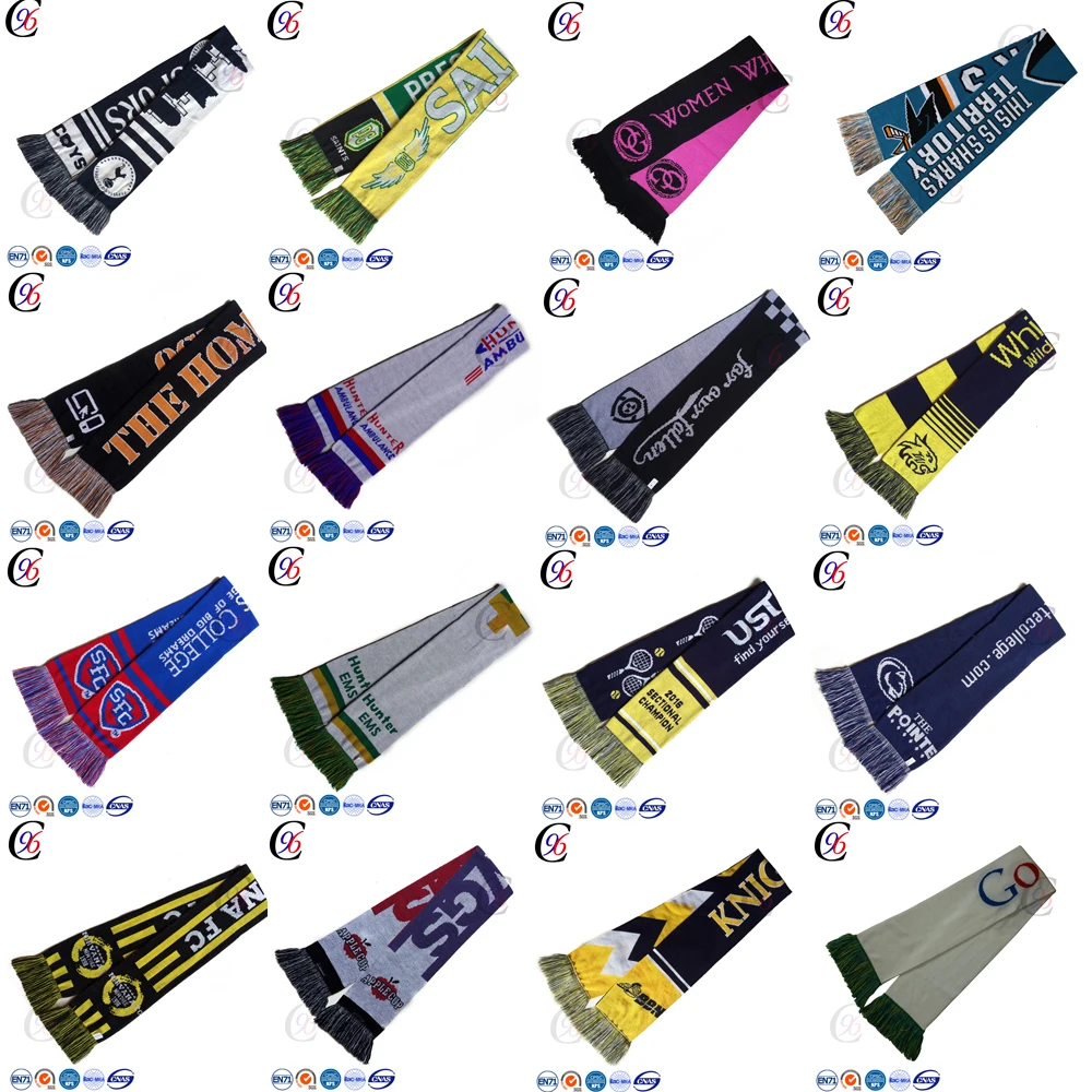 
Chengxing custom wholesale fashion soccer football fan sports jacquard spandex woven knitted acrylic football scarf 