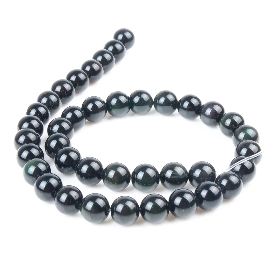Natural Black Obsidian Stone Beads Strand 4 6 8 10 12 MM for Bracelet Jewelry Making