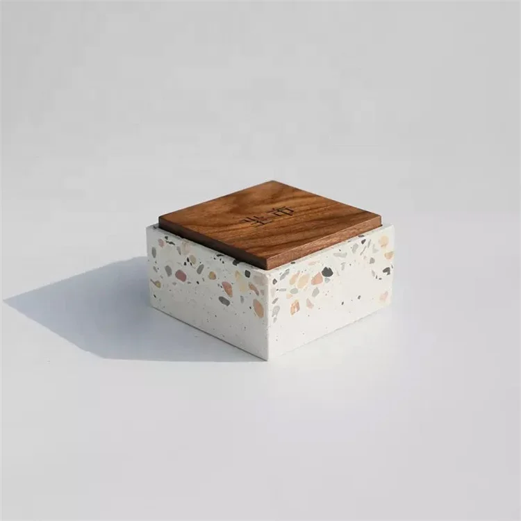 Cylinder terrazzo wedding decor candle stand holder / gifx box ceramic candle jar with wooden lid