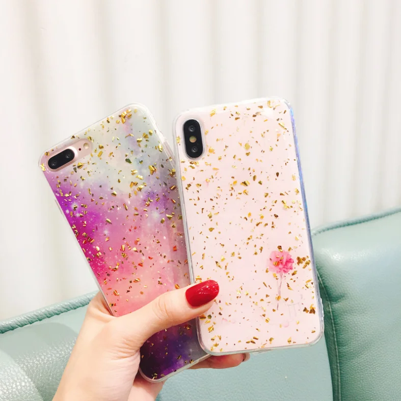 New design Marble design Gold foil crystal epoxy phone case silk printing case for iphone xs max