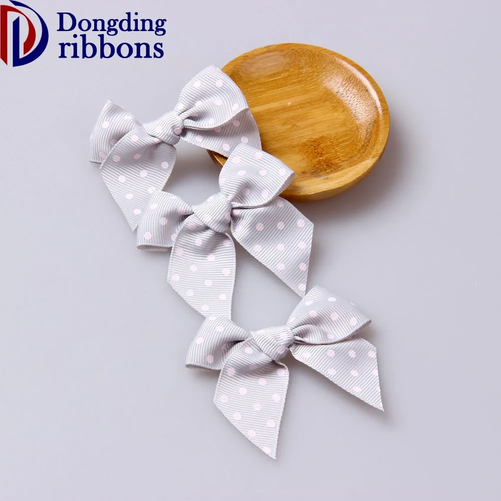 Wholesale pre-made ribbon bow ,grey polka dots grosgrain ribbon hair bows for decoration