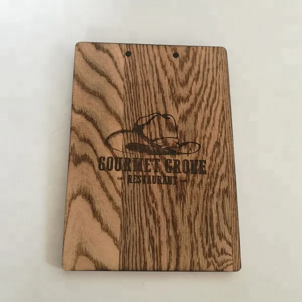 Rustic Finish Oak Wooden Menu Clipboard A4 Size Restaurant Holders with Match Stand Wholesale Customized