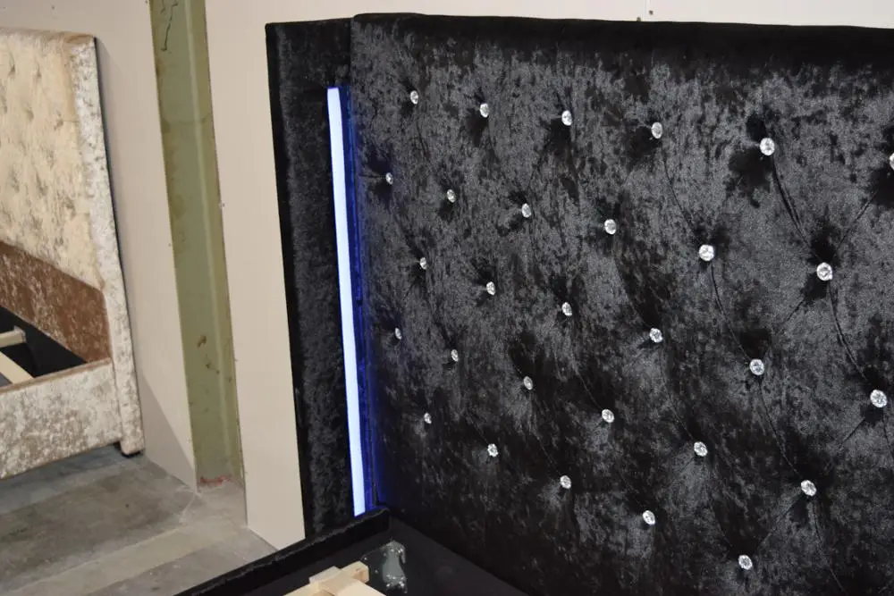 Gas lift LED storage bed with crystal buttons