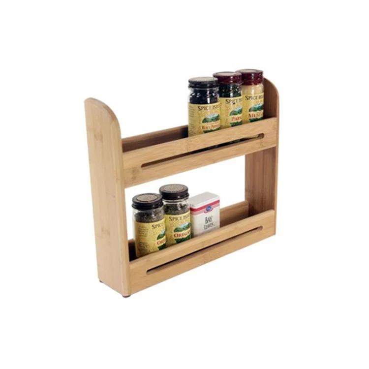Top Selling Bamboo Wall Mounted Spice Rack Seasoning Stackable Organizer 2 Tier Healthy Waterproof