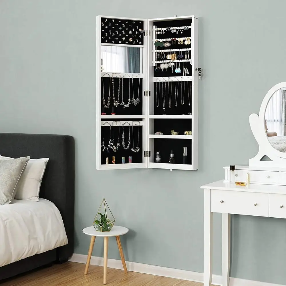 Горячая Распродажа, настенный деревянный шкаф из МДФ для украшений с зеркалом для спальни