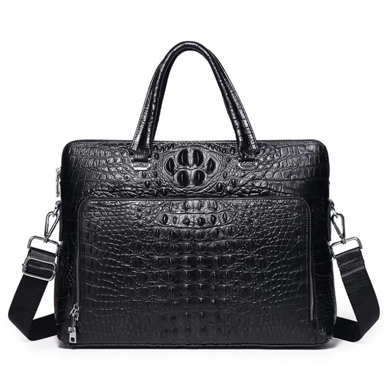 Dreamtop DTG537 hot sale cheap real leather briefcase laptop bag black crocodile grain leather office bag for men leather