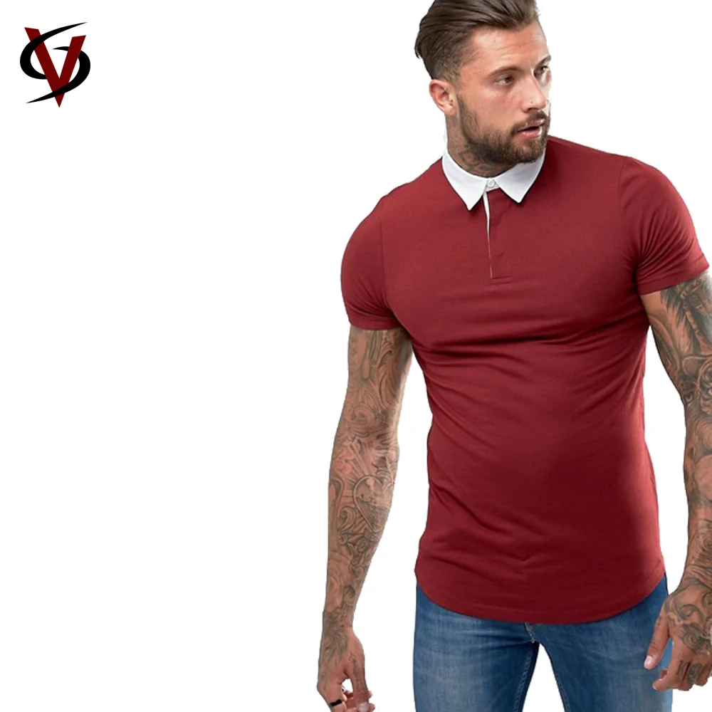 
OEM fashion Short Sleeve Cotton Slim Fit Red Curve Hem Polo Shirt For Men 