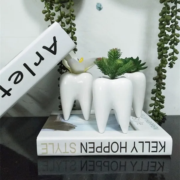 new arrival handmade teeth flower ceramic pot for desktop decor