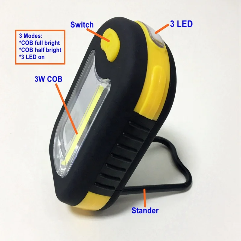 mini portable magnetic work light 3 W COB LED AAA Battery with Stand hook for camping repairing DIY lamp factory cheap price