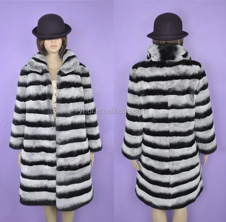 YR441 Classic Chinchilla Dyed Luxury Genuine Rex rabbit Fur long Winter coat
