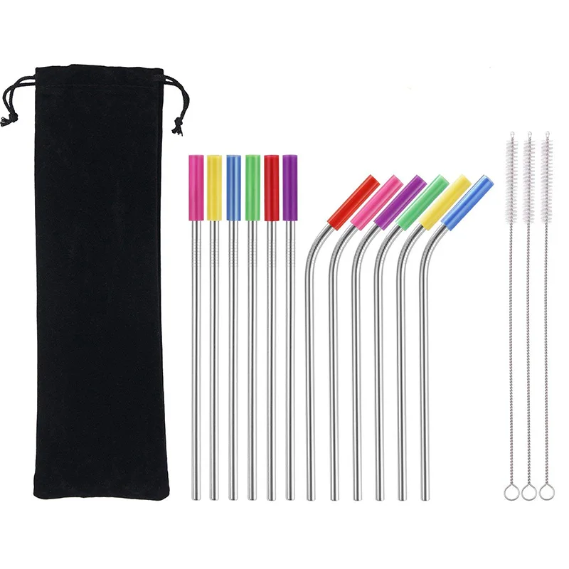 
BPA Free Reusable Metal Straws, Stainless Steel Drinking Straws, Silicone Straws 