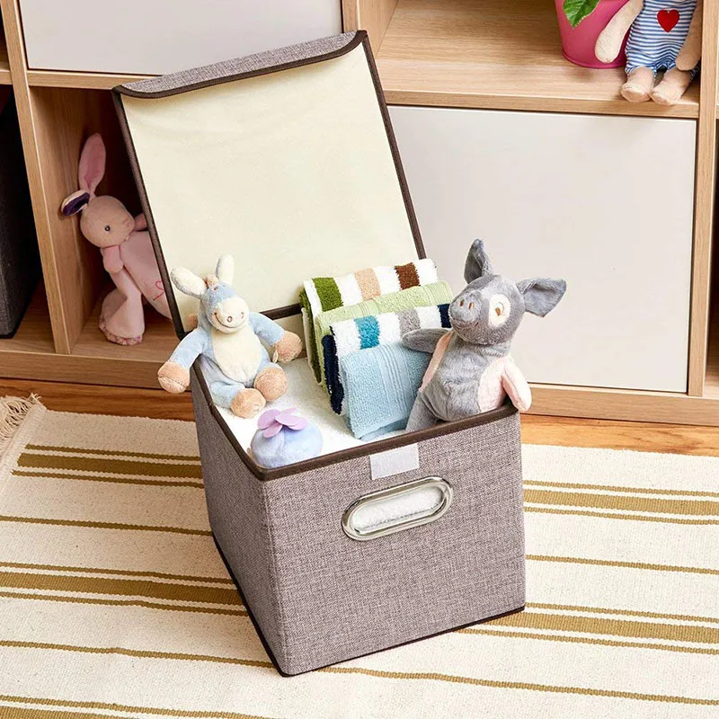 Custom Linen Storage Bin Collapsible Cubes Organizer  Fabric storage Boxes Containers Drawers with Lid for Toys