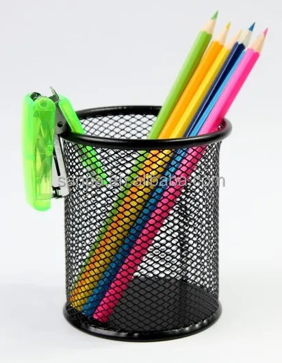 Fashion Single Black Metal Mesh Pen Holder