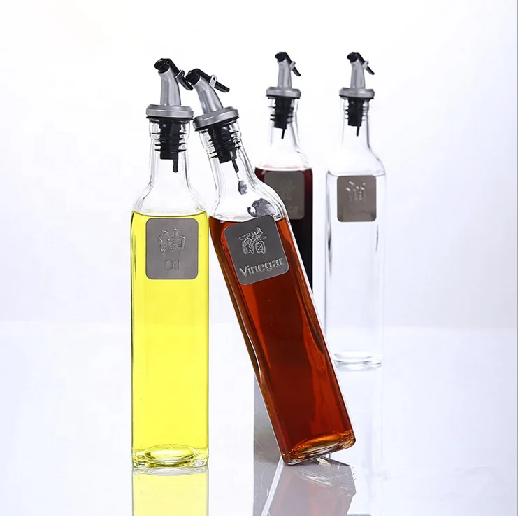 12oz Glass oil dispenser/spice holder Stainless Steel Nozzle Glass Oil Bottle / Vinegar Cruet