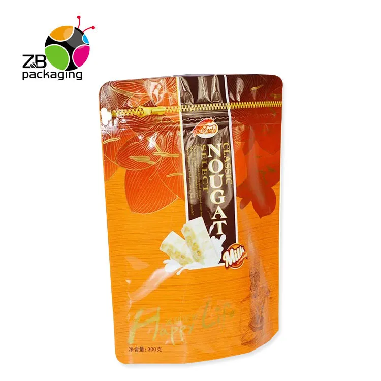Custom design sweet candy nougat packaging bag custom printed heat seal plastic bag with zip lock