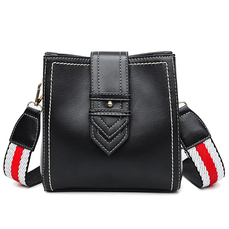 Ladies Vintage Retro PU Leather Wide Striped Strap Arrow Shape Belt Decor Messenger Crossbody Shoulder Bags for Women