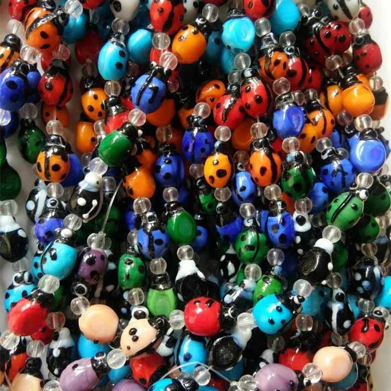 Wholesale 9*11mm multicolored ladybug lampwork glass beads for jewelry making findings