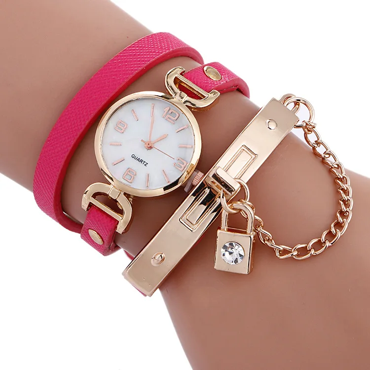 Lock pendent Fashion Fancy Luxury Chain Wrap Lady Bracelet Watch LNW348