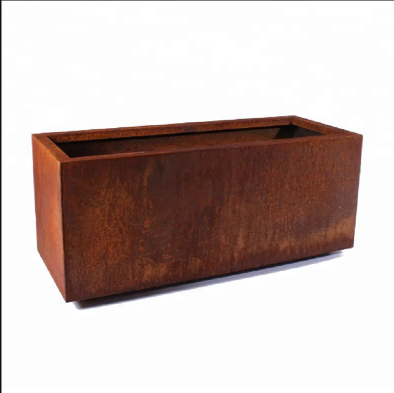 Metal Flower Pots Rectangular Corten Steel Planter Box