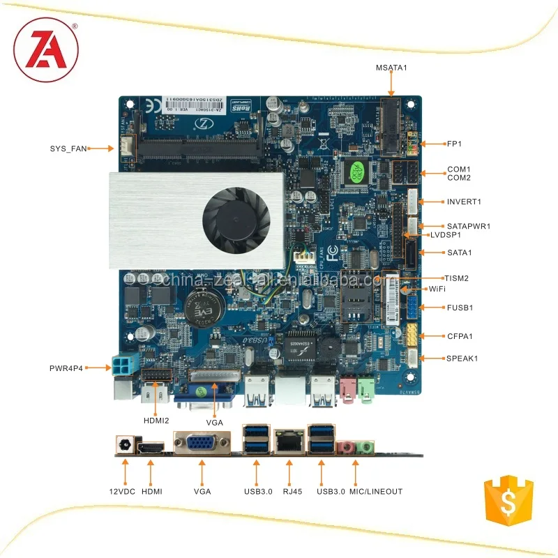 Intel Celeron N3150 MINI ITX DDR3 memory Motherboard ZA-3150AC1 support VGA/HD/LVDS Display fo rtouchscreen kiosk