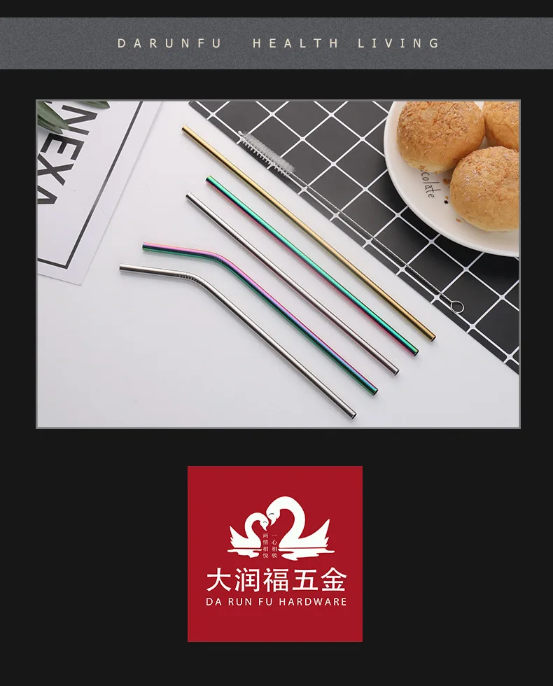 Sample free ! ECO friendly reusable straw 304 Stainless Steel  straw food grade metal Straws reusable for  Drinking 215*6 mm