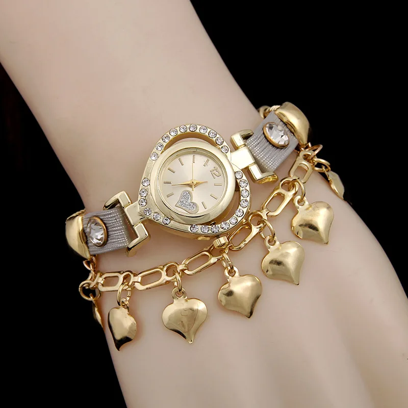 
2017 New Fashion Casual Luxury Jewelry Watches Women Rhinestone Hearts Dress Pendant Chain Quartz Watch 