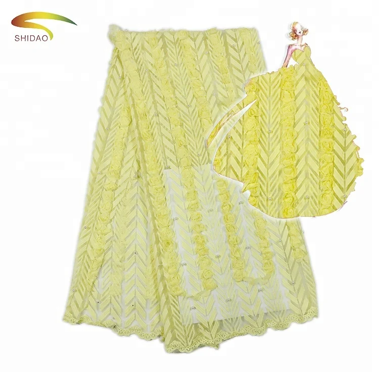 African George Flower Embroidery lace fabric With Beaded