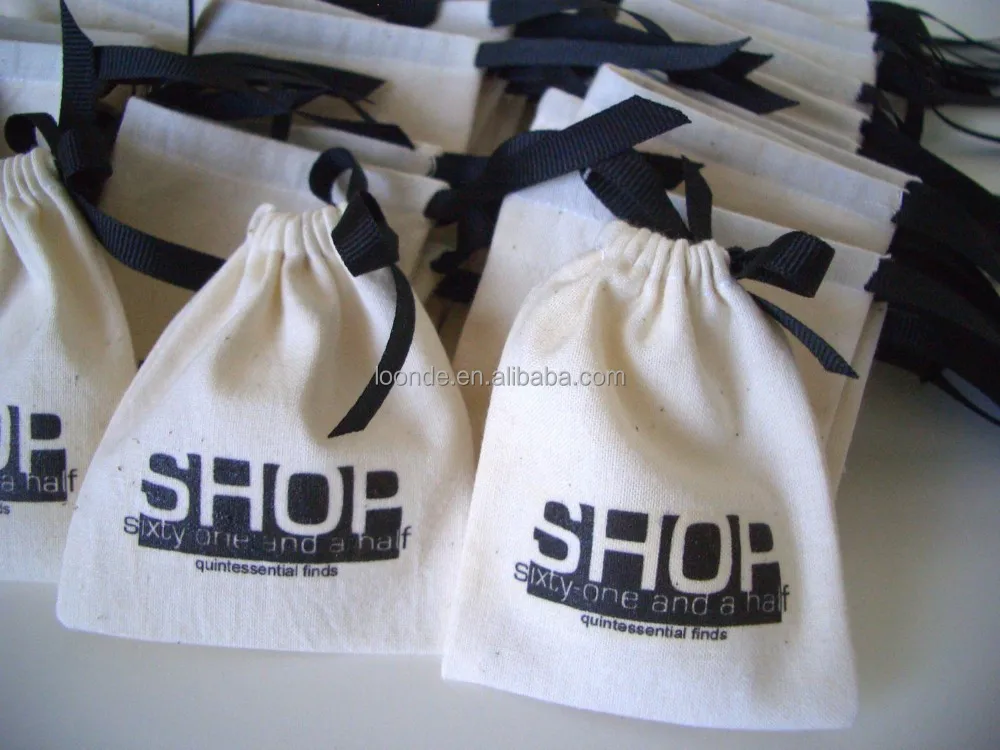 9x12 cm drawstring custom printed nature cotton jewelry pouch