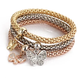 Popular Wholesale Items 3pcs/set Tree Of Life Charm Alloy Popcorn Rope Chain Bracelet