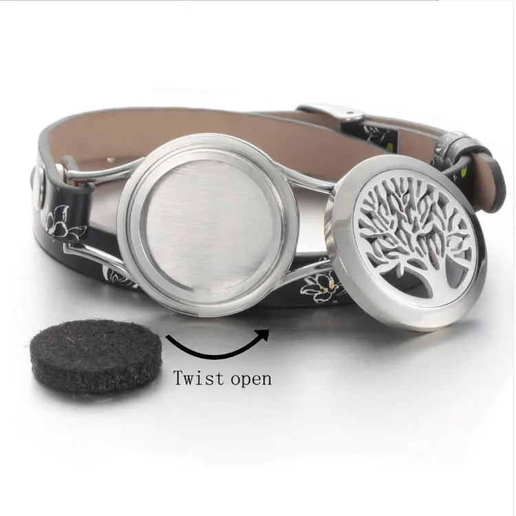 Perfume Diffuser Bracelets 316L Stainless Steel Watch Band Family Tree Magnetic Locket Leather Bracelet cuir homme