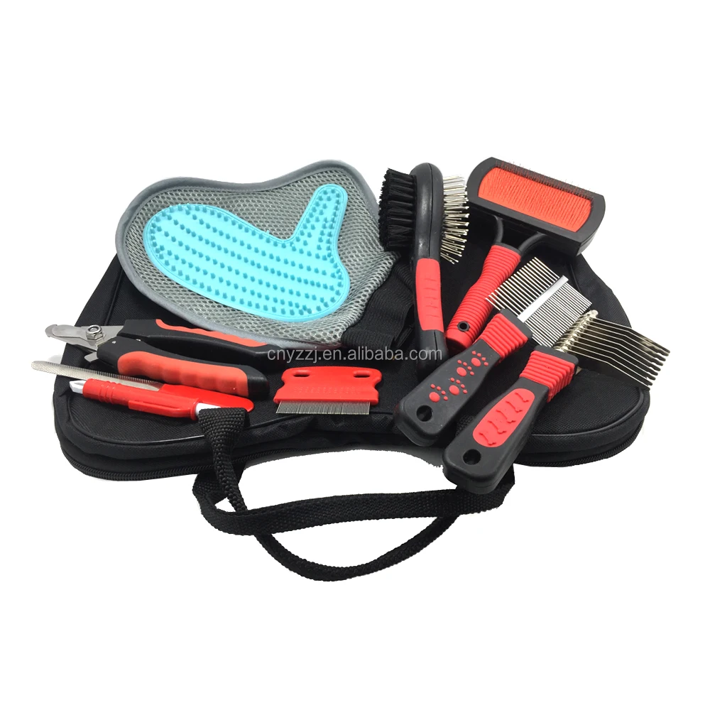 9 Piece Set Pet Grooming Brush Set Deshedding Tools Kit Hair Trimmer -Gloves Brushes Combs for Dogs and Cats