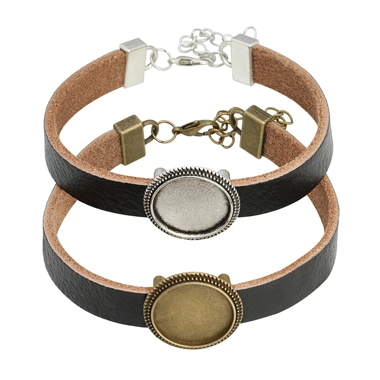 10mm wholesale flat genuine leather bangle tray cabochon bracelet blanks for DIY jewelry accessories making